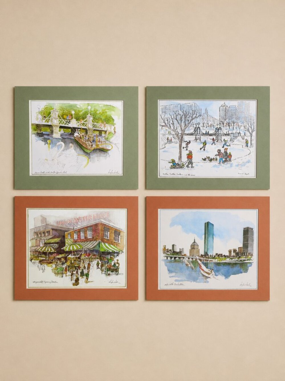Vintage Boston Landmark Prints Set of 4 Douglas Alvord Matted 9x12 Wall Art